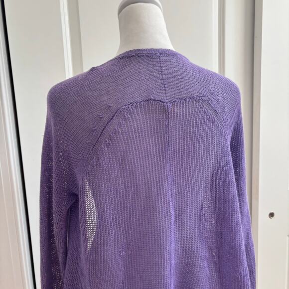 Eileen Fisher Women’s 100% Linen Open Knit Purple Open Front Cardigan SP - Picture 8 of 12